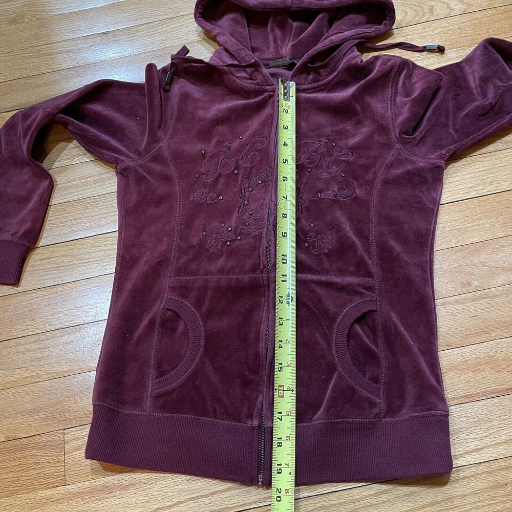 BCBG Maxazria Y2K Womens Velour Zip Up Hoodie Size Small S Rhinestones RARE - Picture 9 of 12
